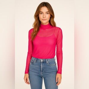 Bar III Hot Pink Sheer Mesh Top | Size L | Trendy & Lightweight
